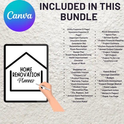 Home Renovation Planner Printable Home Improvement DIY Project Planner Editable House Renovation Checklist Interior Design Renovation Budget