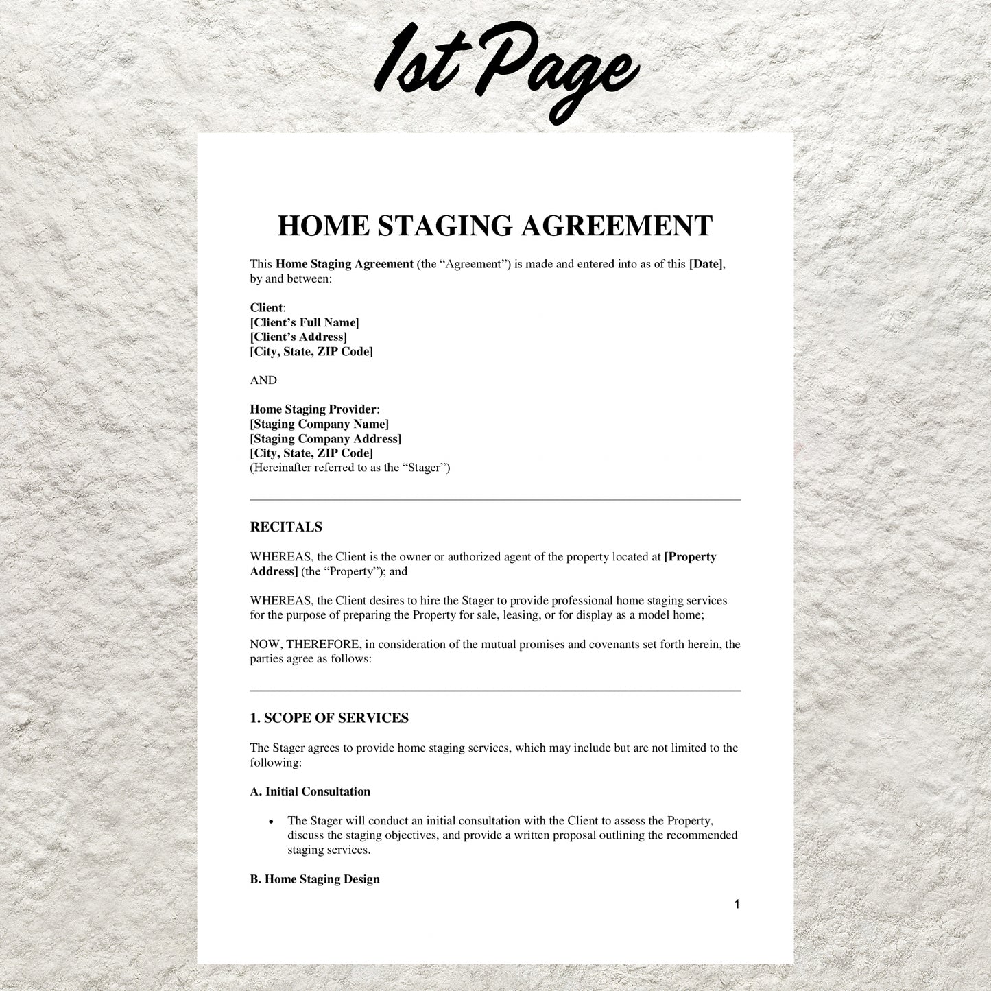 Home Staging Agreement Template Editable Home Staging Contract Printable Home Staging Service Agreement Property Staging Contract Form