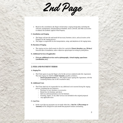 Home Staging Agreement Template Editable Home Staging Contract Printable Home Staging Service Agreement Property Staging Contract Form