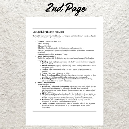 Horse Boarding Contract Template Editable Horse Care Boarding Agreement Form Printable Equine Boarding Agreement Equestrian Business Forms