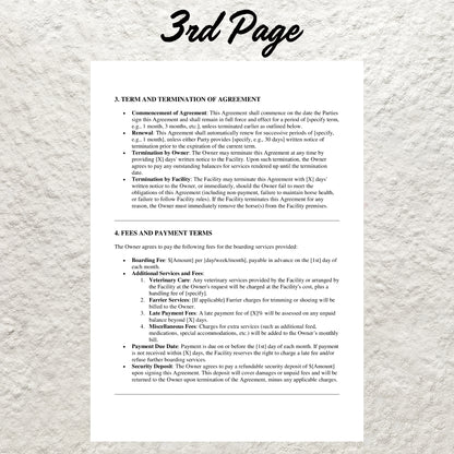 Horse Boarding Contract Template Editable Horse Care Boarding Agreement Form Printable Equine Boarding Agreement Equestrian Business Forms