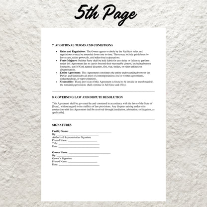 Horse Boarding Contract Template Editable Horse Care Boarding Agreement Form Printable Equine Boarding Agreement Equestrian Business Forms