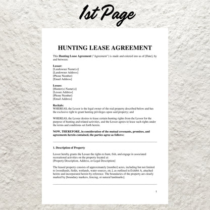 Hunting Lease Agreement Template Editable Hunting Land Lease Agreement Printable Hunting Contract for Hunters and Land Owners Hunting Lease