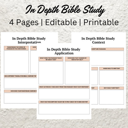 In Depth Bible Study Bundle Printable Bible Study Worksheet Bible Study Journal Devotional Journal Prayer Journal Topical Bible Study Tools