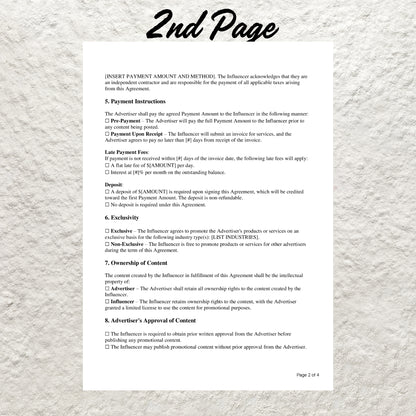 Influencer Agreement Template Editable Influencer Contract Printable Influencer Brand Ambassador Agreement Social Media Influencer Contract