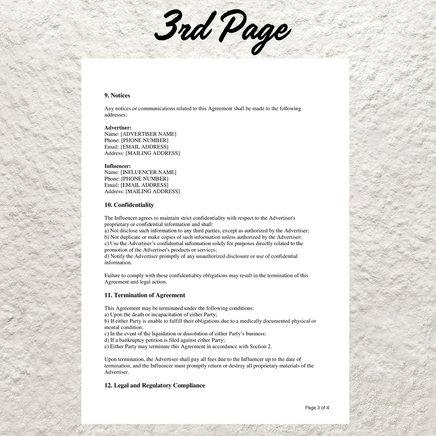 Influencer Agreement Template Editable Influencer Contract Printable Influencer Brand Ambassador Agreement Social Media Influencer Contract