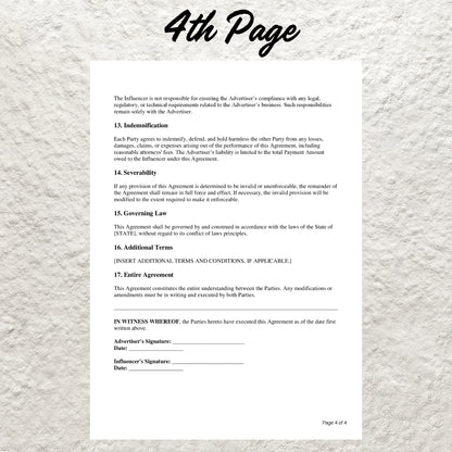 Influencer Agreement Template Editable Influencer Contract Printable Influencer Brand Ambassador Agreement Social Media Influencer Contract