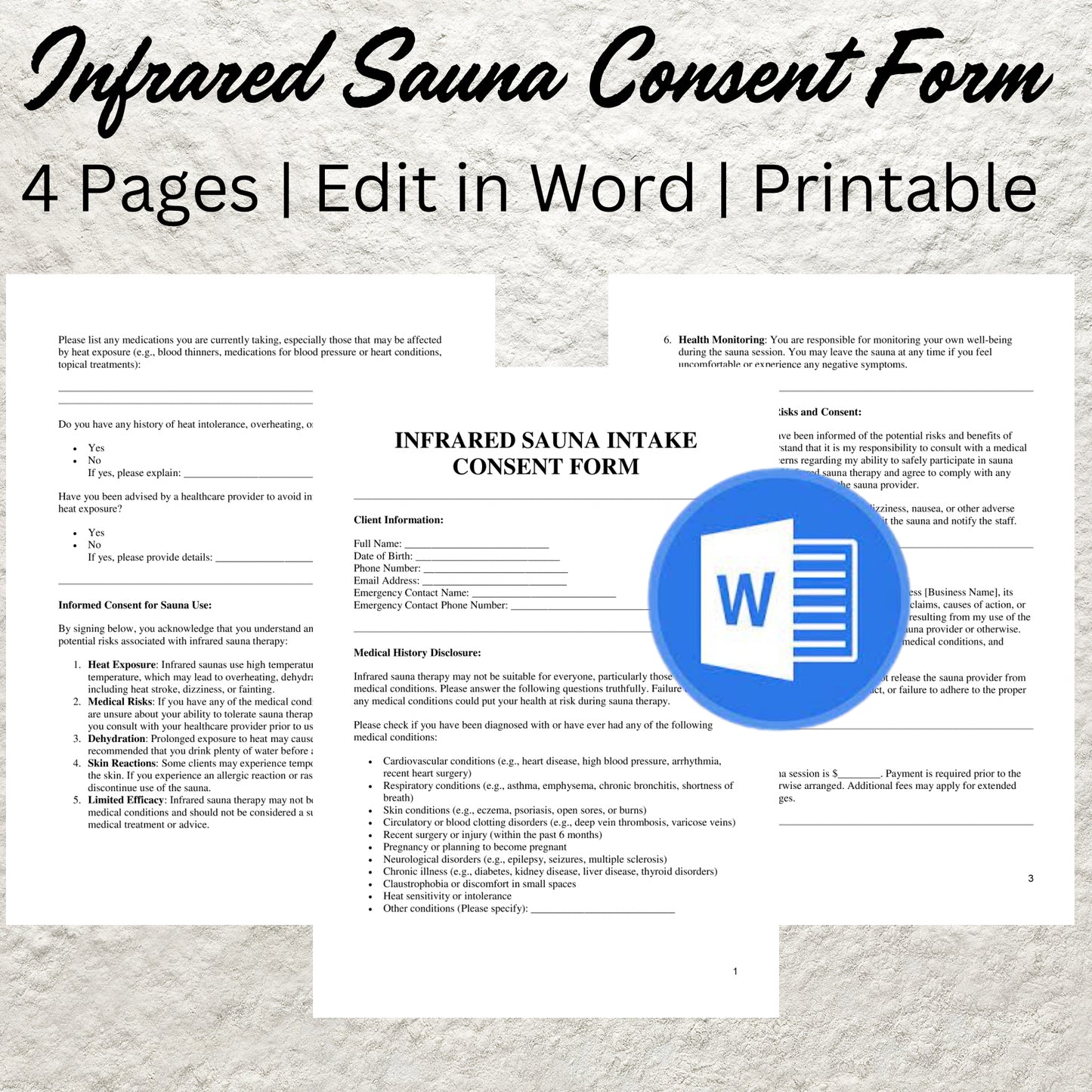 Infrared Sauna Consent Form Template Editable Sauna Detox Consent Form Printable Sauna Client Intake Form Sauna Liability Release Waiver