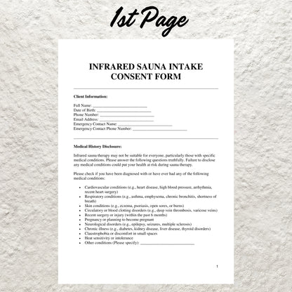 Infrared Sauna Consent Form Template Editable Sauna Detox Consent Form Printable Sauna Client Intake Form Sauna Liability Release Waiver