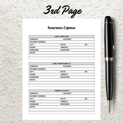 Insurance Details Information Tracker Planner Printable Insurance Policy Provider Tracker Template Health Personal Life Insurance Contacts