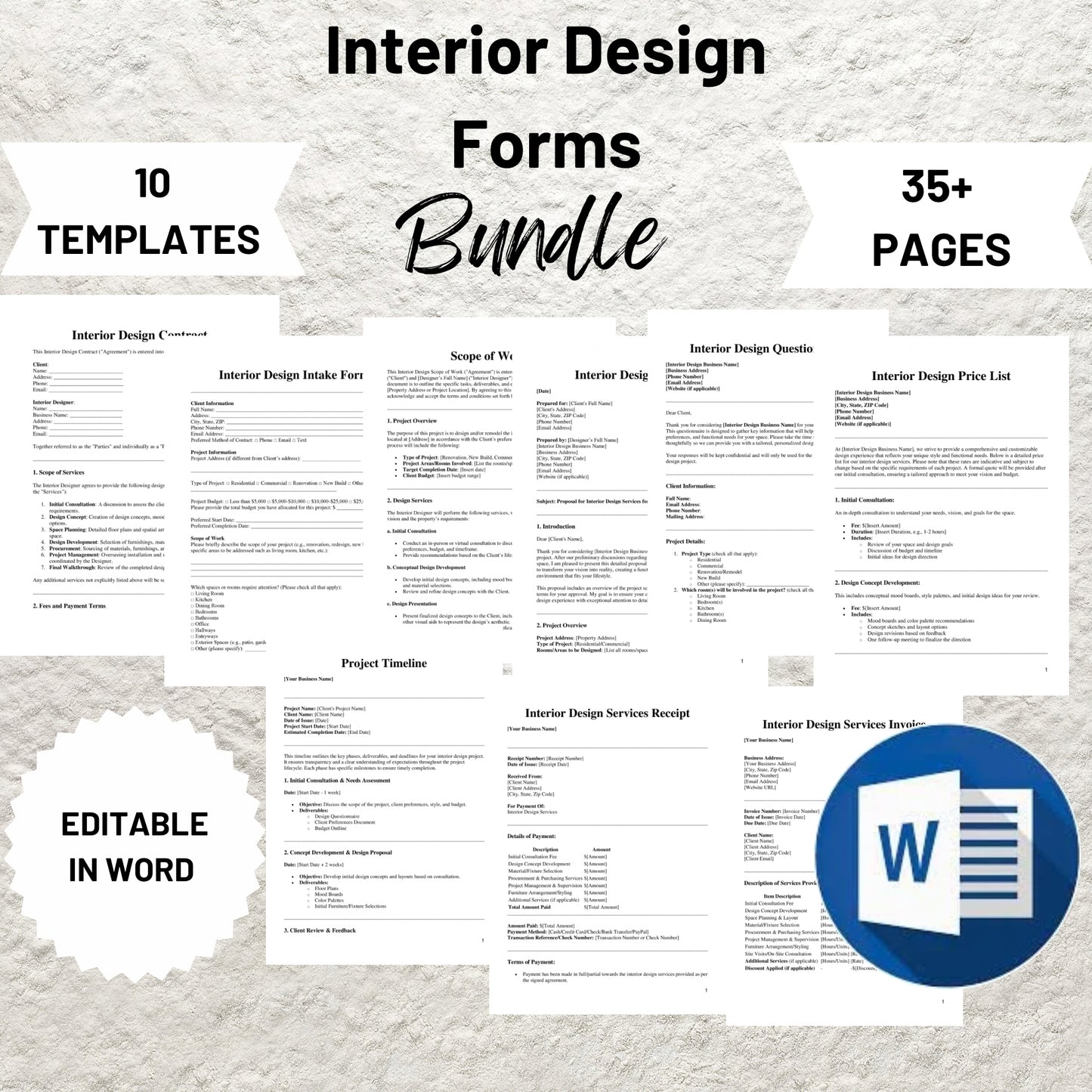 Interior Design Forms Bundle Editable Interior Design Contract Printable Interior Design Client Intake Form Design Questionnaire Templates