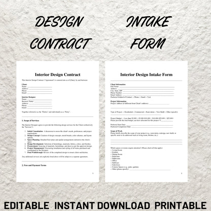 Interior Design Forms Bundle Editable Interior Design Contract Printable Interior Design Client Intake Form Design Questionnaire Templates