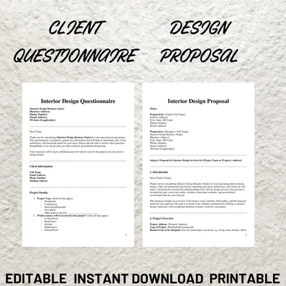 Interior Design Forms Bundle Editable Interior Design Contract Printable Interior Design Client Intake Form Design Questionnaire Templates