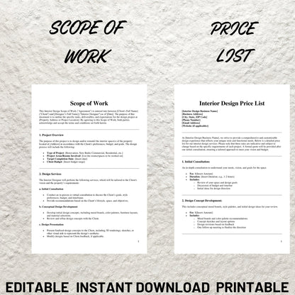 Interior Design Forms Bundle Editable Interior Design Contract Printable Interior Design Client Intake Form Design Questionnaire Templates