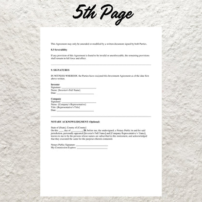 Investment Contract Template Editable Investor Agreement Form Printable Financial Investing Agreement  Professional Investing Contract