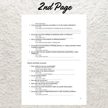 IV Therapy Consent Form Template Editable Intravenous Therapy Client Intake Form Printable IV Therapy Consultation Form IV Drip Consent Form