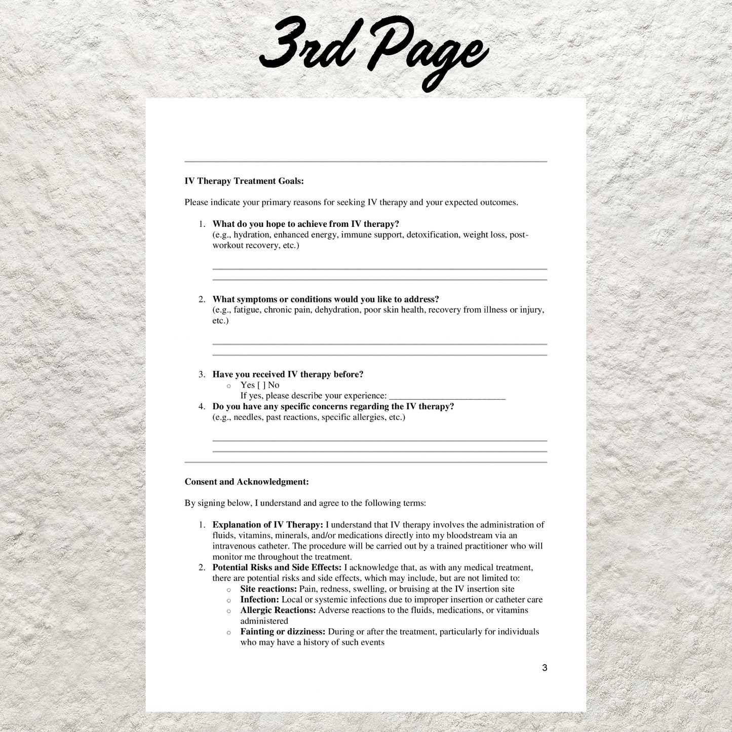 IV Therapy Consent Form Template Editable Intravenous Therapy Client Intake Form Printable IV Therapy Consultation Form IV Drip Consent Form