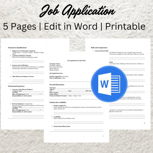 Job Application Template Editable Employment Application Form Printable Application for Employment Job Application Form Employee Application