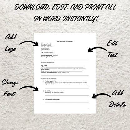 Job Application Template Editable Employment Application Form Printable Application for Employment Job Application Form Employee Application