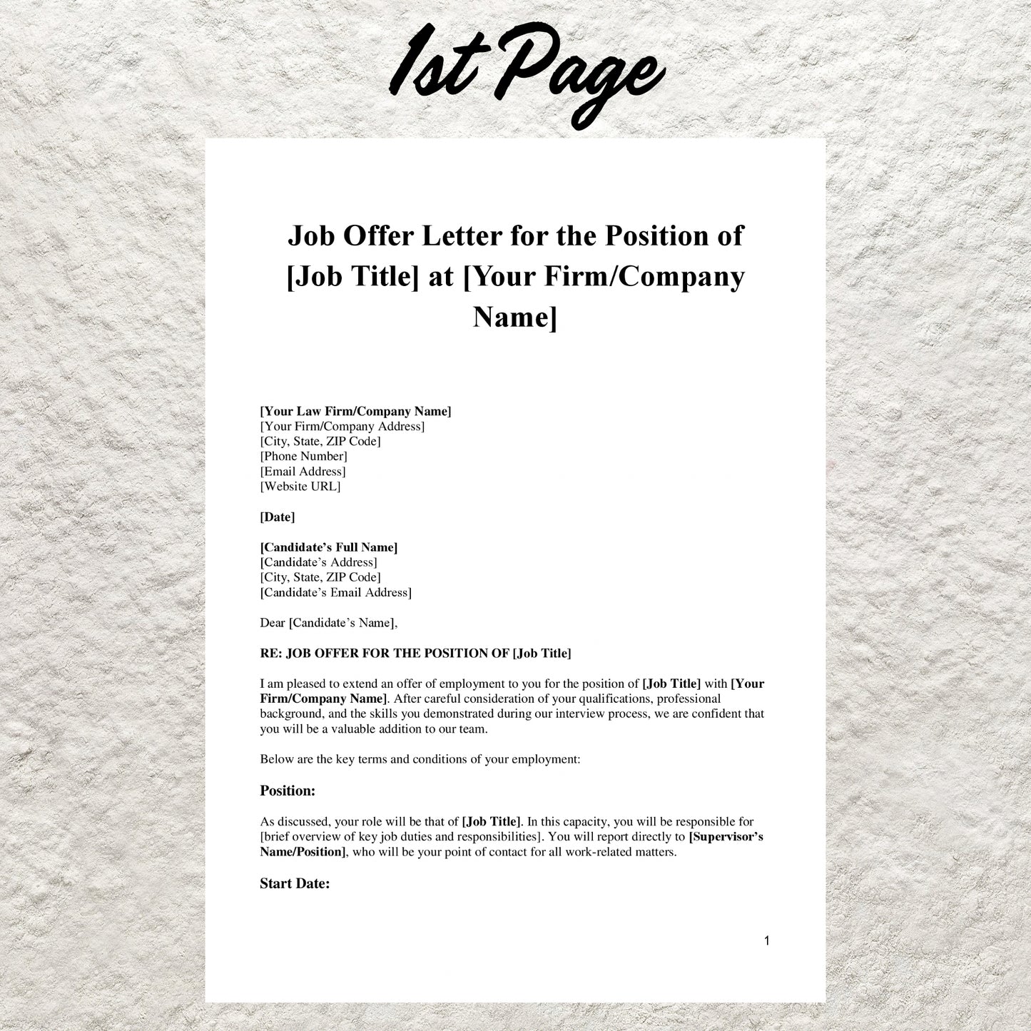 Job Offer Letter Template Editable Employment Offer Letter Printable Offer of Employment Letter Employment Contract Employment Job Offer