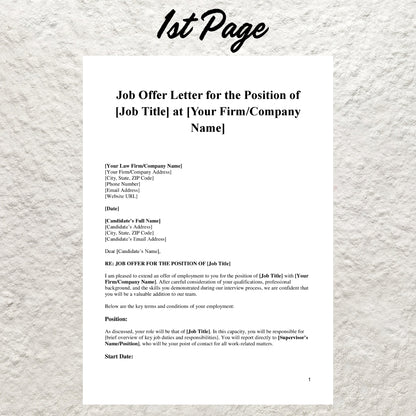 Job Offer Letter Template Editable Employment Offer Letter Printable Offer of Employment Letter Employment Contract Employment Job Offer