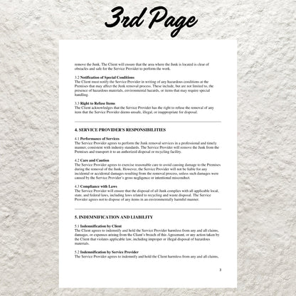 Junk Removal Contract Template Editable Junk Removal Service Agreement Printable Professional Junk Removal Contract Form Template