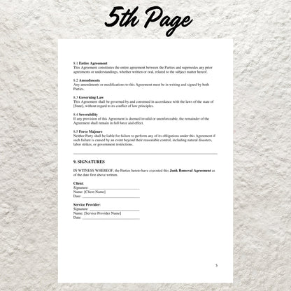 Junk Removal Contract Template Editable Junk Removal Service Agreement Printable Professional Junk Removal Contract Form Template