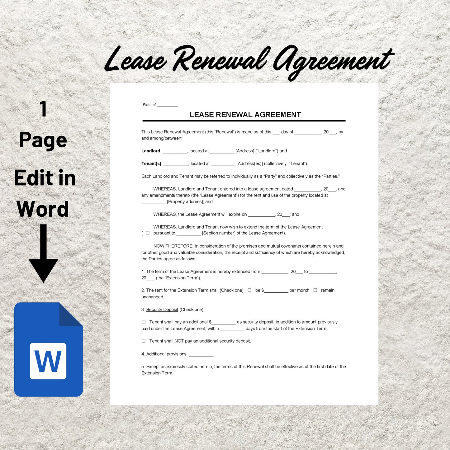 Landlord Lease Renewal Agreement Template Printable Lease Renewal Letter Lease Extension Lease Renewal Form PDF Editable in Microsoft Word