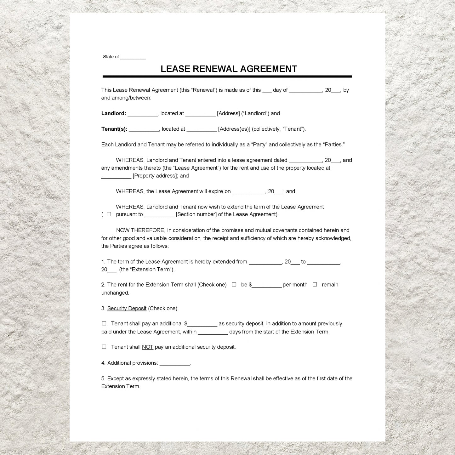 Landlord Lease Renewal Agreement Template Printable Lease Renewal Letter Lease Extension Lease Renewal Form PDF Editable in Microsoft Word