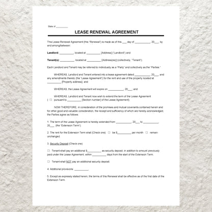 Landlord Lease Renewal Agreement Template Printable Lease Renewal Letter Lease Extension Lease Renewal Form PDF Editable in Microsoft Word