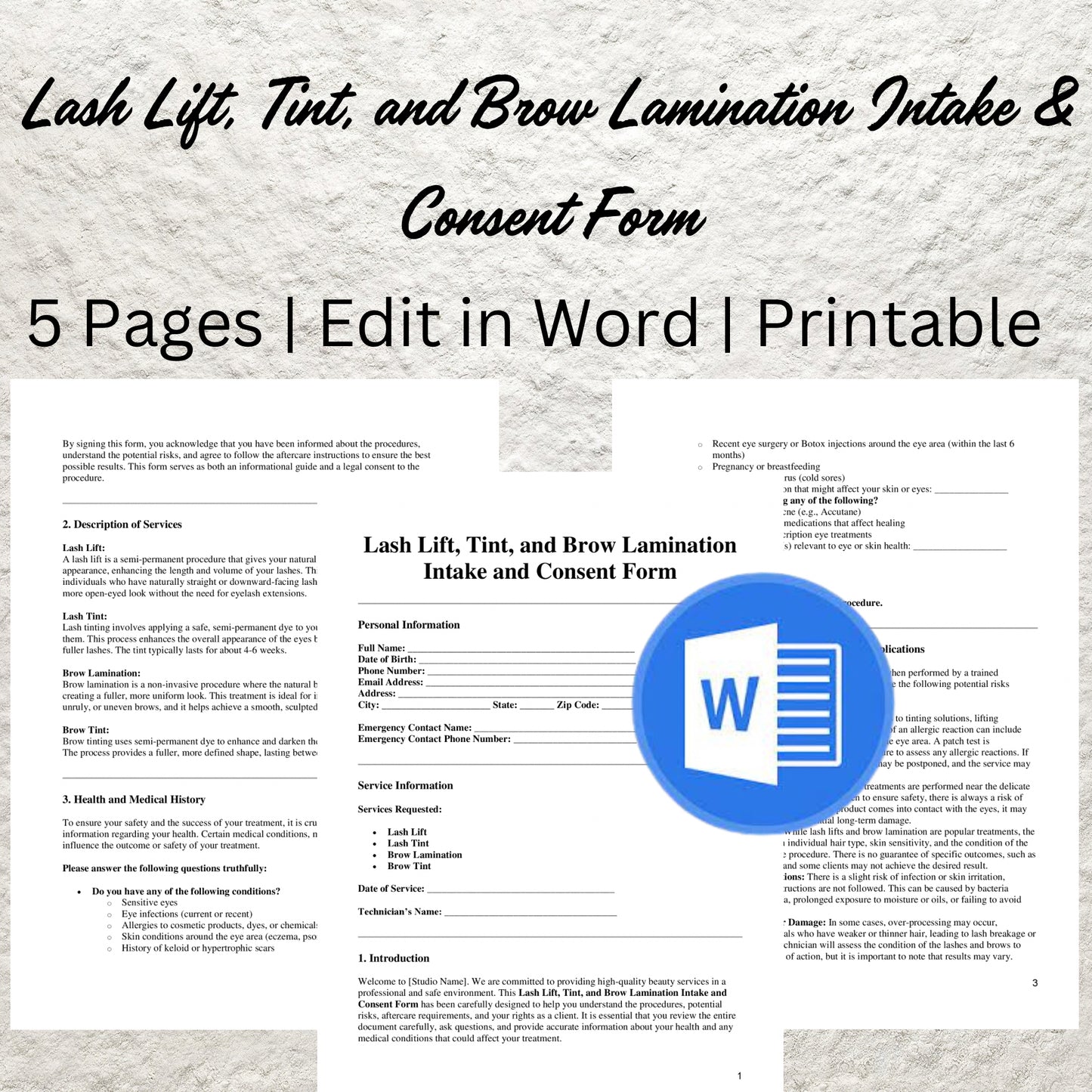 Lash Lift and Brow Lamination Consent Form Template Editable Lash Intake Form Printable Brow Lamination Consent Form Esthetician Salon Form