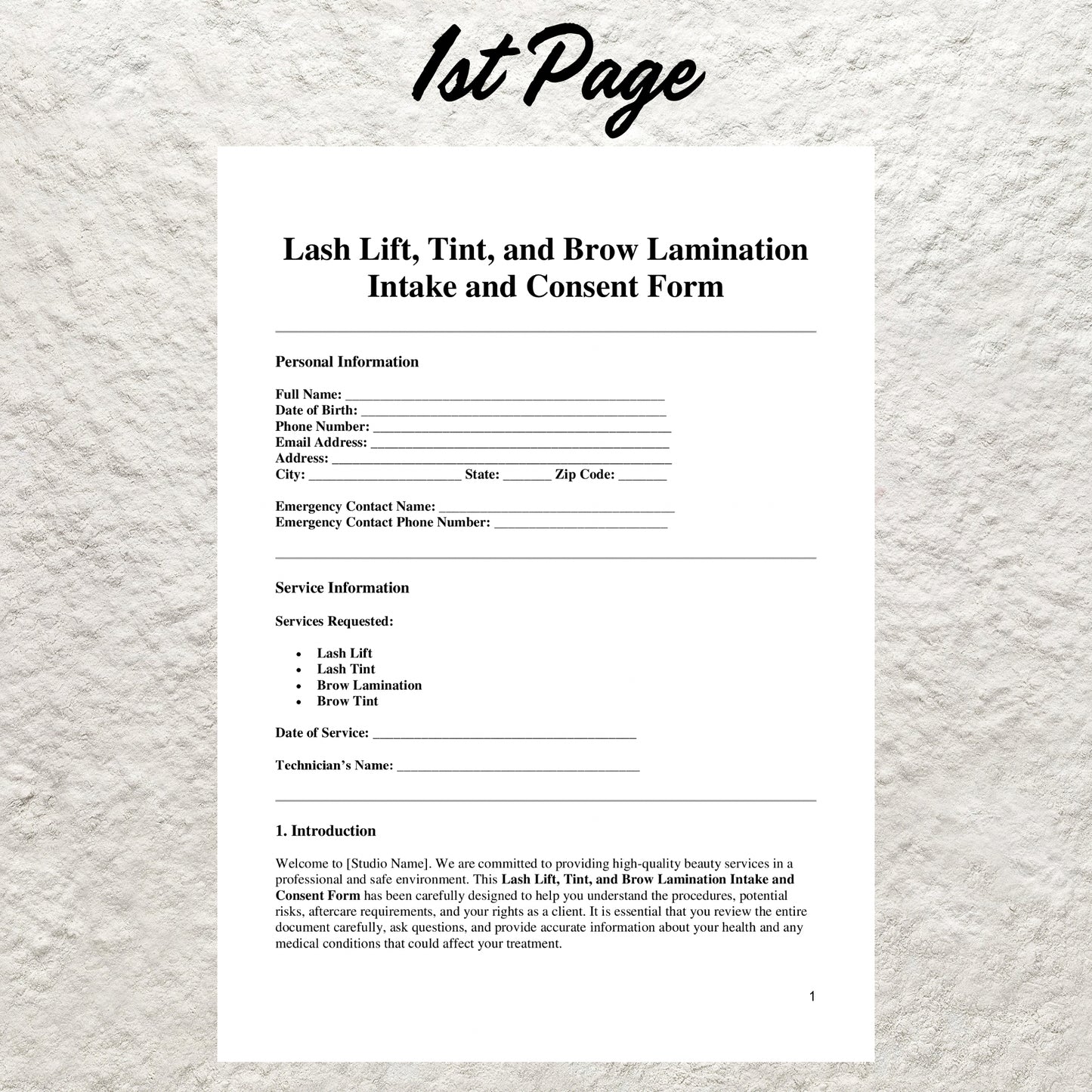 Lash Lift and Brow Lamination Consent Form Template Editable Lash Intake Form Printable Brow Lamination Consent Form Esthetician Salon Form