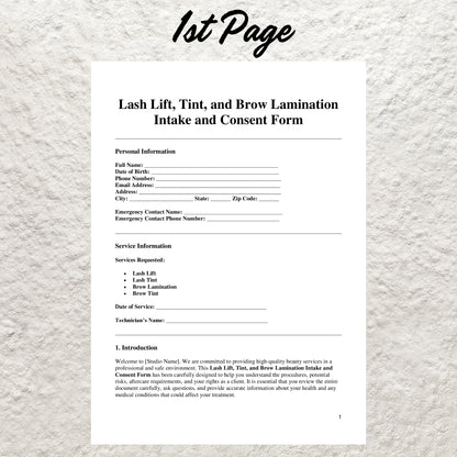 Lash Lift and Brow Lamination Consent Form Template Editable Lash Intake Form Printable Brow Lamination Consent Form Esthetician Salon Form