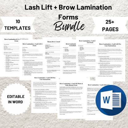 Lash Lift and Brown Lamination Form Templates Bundle Editable Lash Intake Form Printable Lash Consent Consultation Form Esthetician Forms