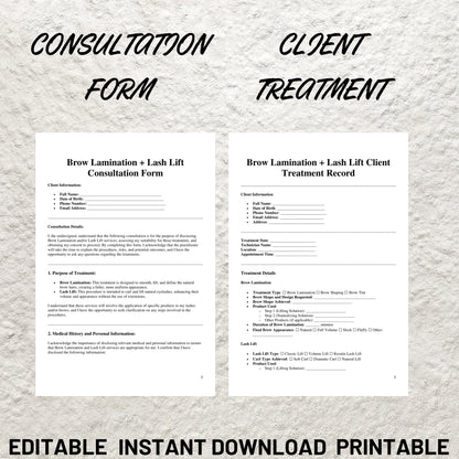 Lash Lift and Brown Lamination Form Templates Bundle Editable Lash Intake Form Printable Lash Consent Consultation Form Esthetician Forms