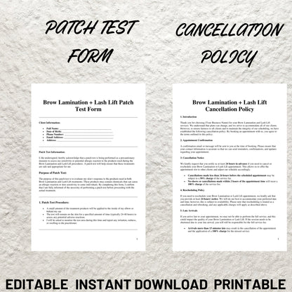 Lash Lift and Brown Lamination Form Templates Bundle Editable Lash Intake Form Printable Lash Consent Consultation Form Esthetician Forms