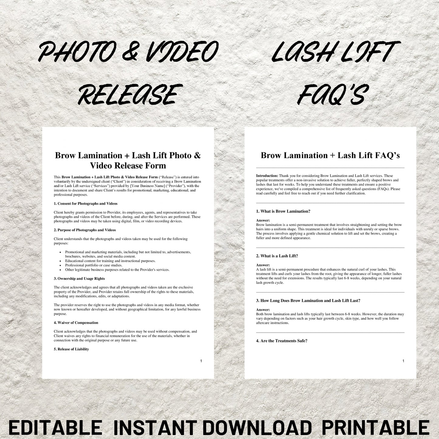 Lash Lift and Brown Lamination Form Templates Bundle Editable Lash Intake Form Printable Lash Consent Consultation Form Esthetician Forms