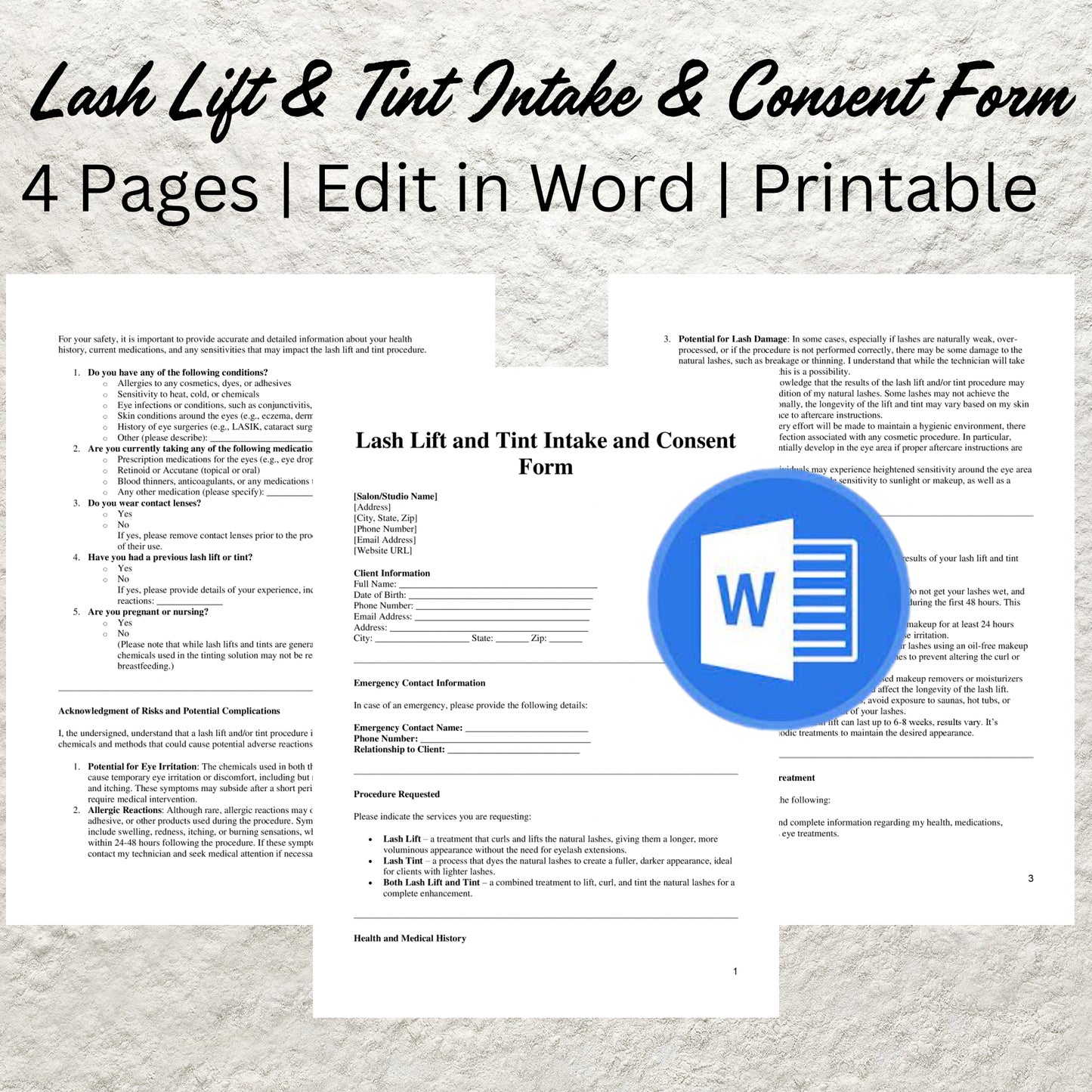 Lash Lift and Tint Consent Form Template Editable Lash Lift and Tint Client Intake Form Printable Lash Lift and Tint Consultation Form