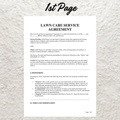 Lawn Care Contract Template Editable Lawn Care Service Agreement Contract Printable Mow Contract  Landscaping Maintenance Agreement Form