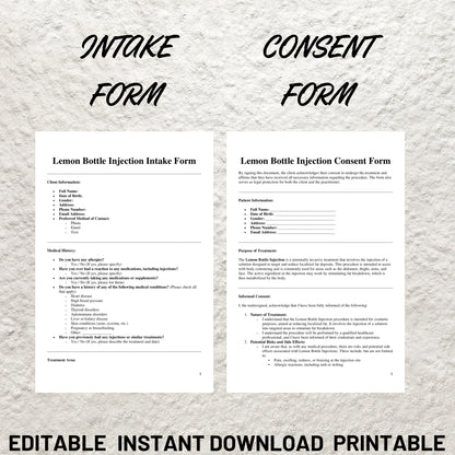 Lemon Fat Dissolving Treatment Forms Bundle Editable Lemon Bottle Consent Form Printable Lemon Bottle Intake Form Client Consultation Form