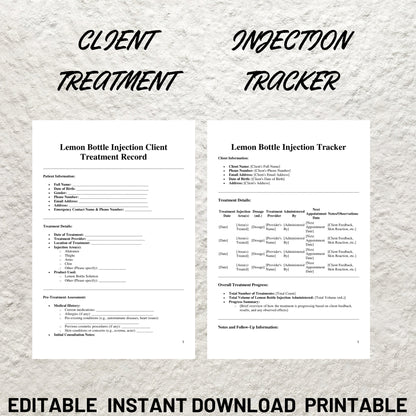 Lemon Fat Dissolving Treatment Forms Bundle Editable Lemon Bottle Consent Form Printable Lemon Bottle Intake Form Client Consultation Form