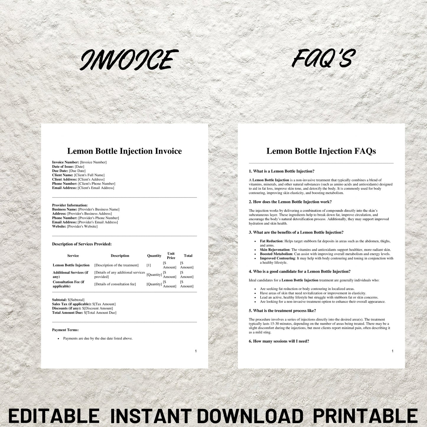 Lemon Fat Dissolving Treatment Forms Bundle Editable Lemon Bottle Consent Form Printable Lemon Bottle Intake Form Client Consultation Form