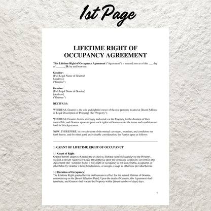 Lifetime Right of Occupancy Agreement Template Editable Lifetime Occupancy Agreement Contract Form Printable Home Living Contract Form