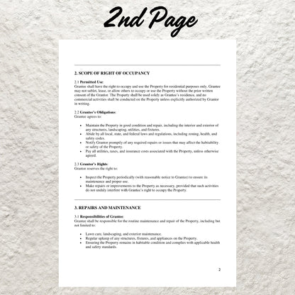 Lifetime Right of Occupancy Agreement Template Editable Lifetime Occupancy Agreement Contract Form Printable Home Living Contract Form