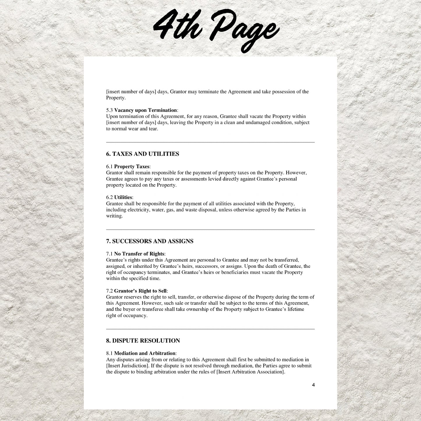 Lifetime Right of Occupancy Agreement Template Editable Lifetime Occupancy Agreement Contract Form Printable Home Living Contract Form