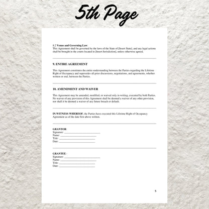 Lifetime Right of Occupancy Agreement Template Editable Lifetime Occupancy Agreement Contract Form Printable Home Living Contract Form