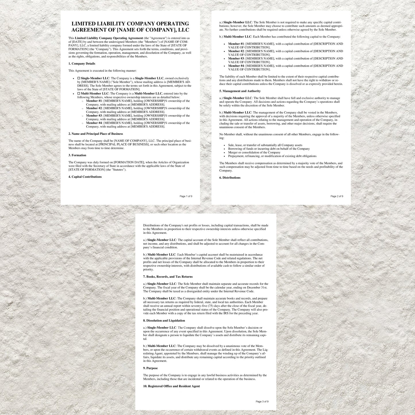 LLC Operating Agreement Form Template Editable Single/ Multi Member LLC Operating Agreement Printable Single Member LLC Operating Agreement