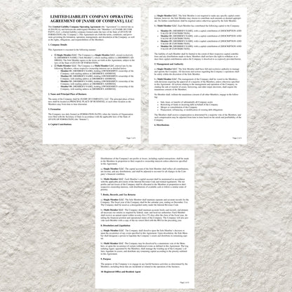 LLC Operating Agreement Form Template Editable Single/ Multi Member LLC Operating Agreement Printable Single Member LLC Operating Agreement