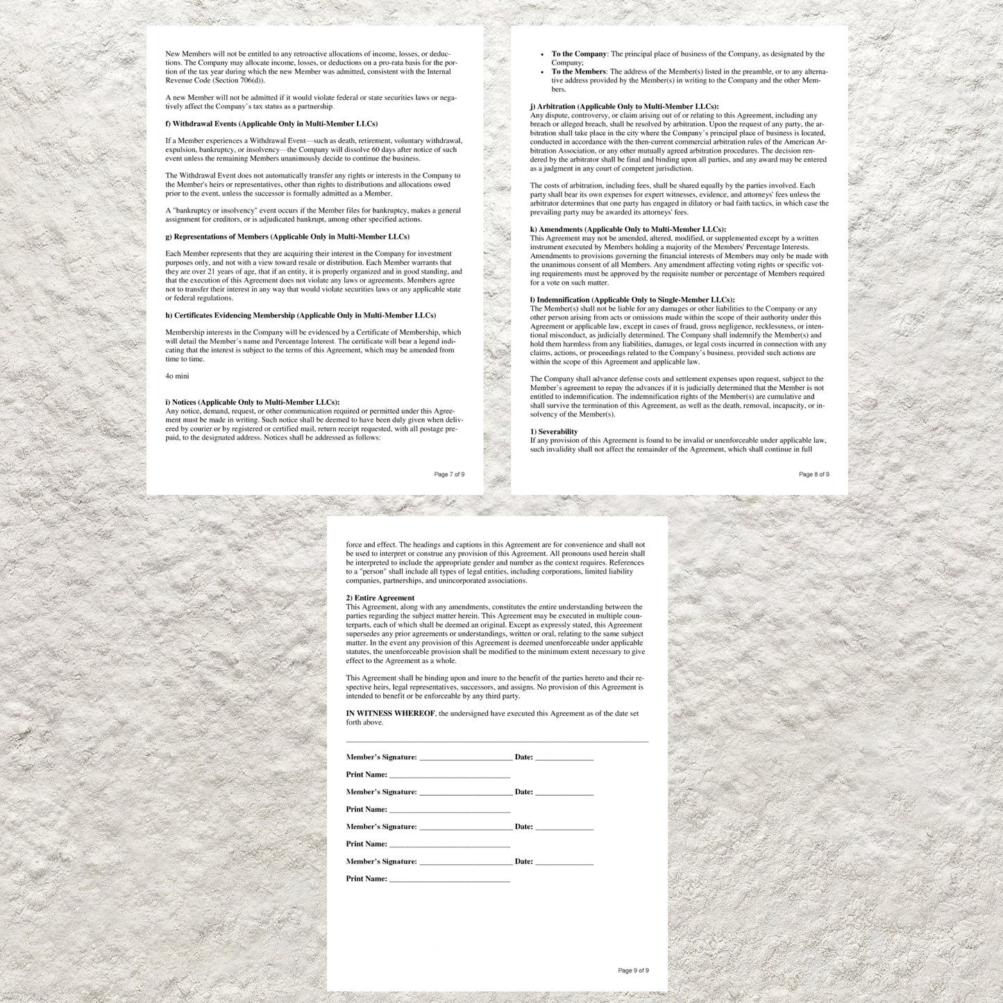 LLC Operating Agreement Form Template Editable Single/ Multi Member LLC Operating Agreement Printable Single Member LLC Operating Agreement