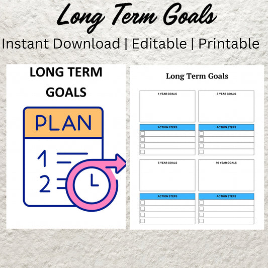 Long Term Goal Planner Template Printable Goal Setting Productivity Planner Annual Life Goal Yearly Editable Vision Planner Goal Tracker